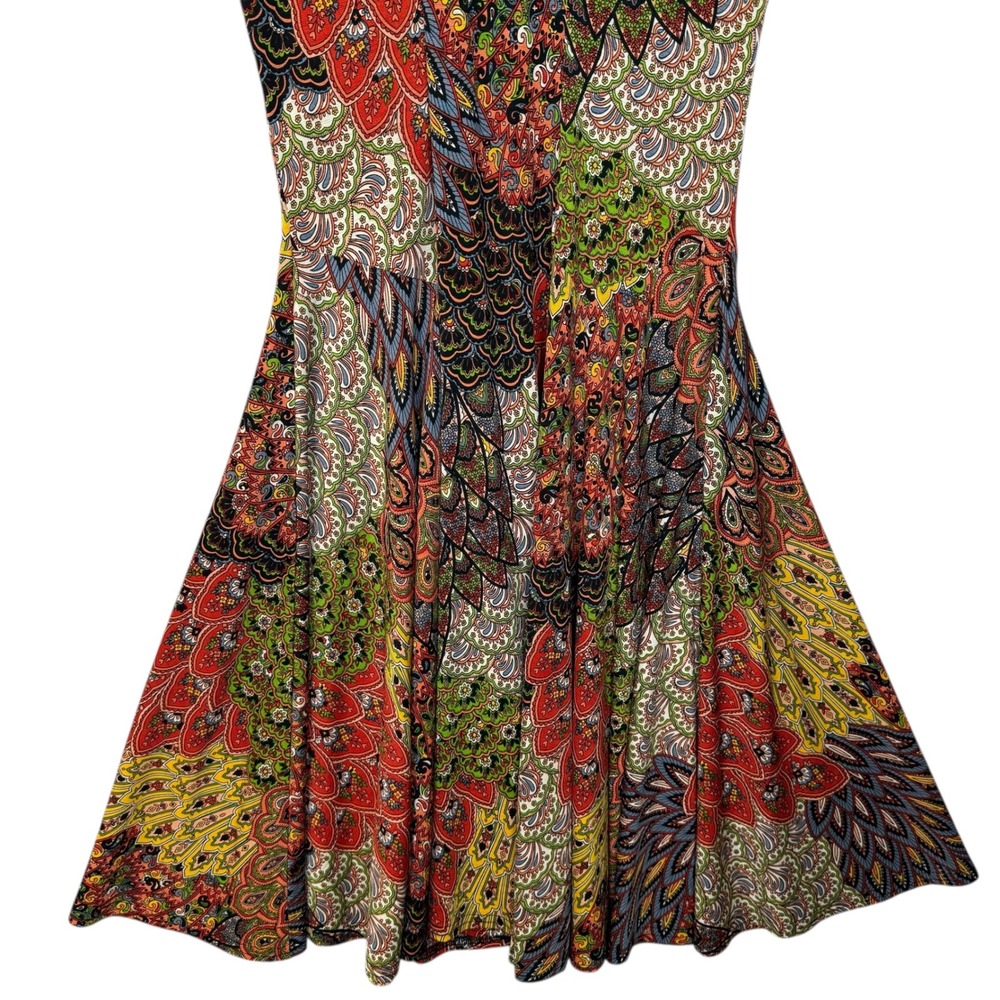Joseph Ribkoff Dress Women 8 Paisley Peacock Print V Neck MIDI Multicolor - Picture 5 of 14